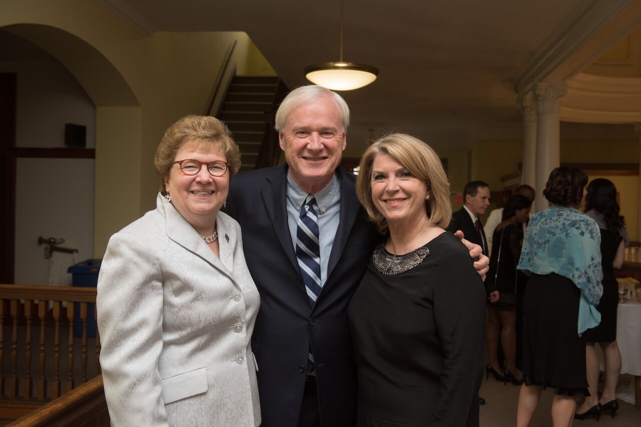 Sister Carol Jean Vale, Ph.D., poses with Chris and Kathleen Matthews prior to the gala.
