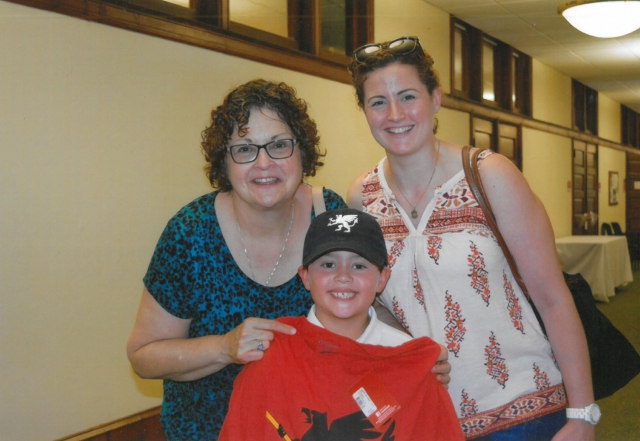 Deborah Breidinger Vicario ’73 visits St. Joseph Hall in August with her daughter, Terra and grandson, Jake.