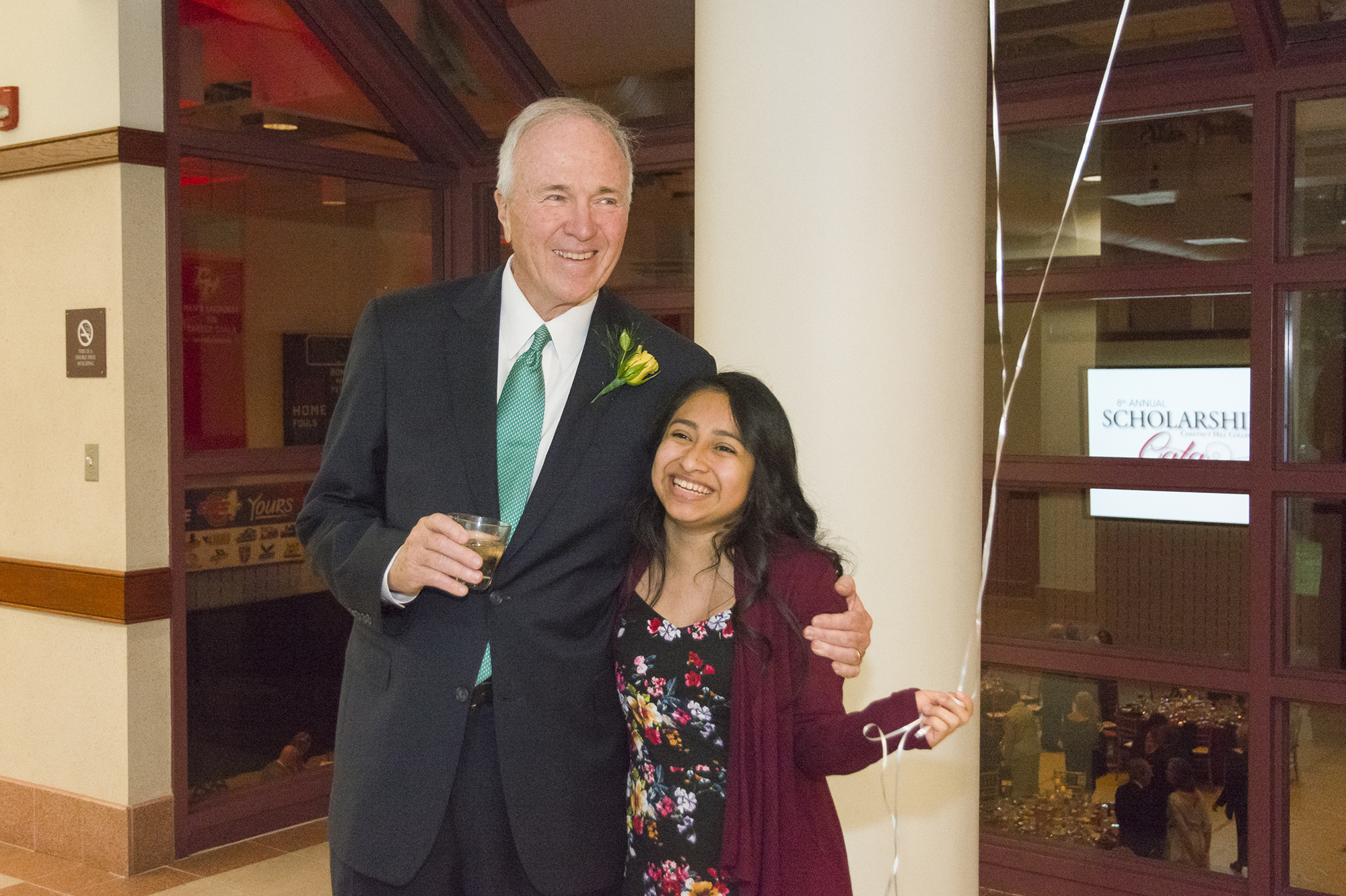 James Gallagher, Ph.D., and Carolina Perez '20, recipient of the James P. & Anne Gallagher Endowed Scholarship, are all smiles at the Gala.